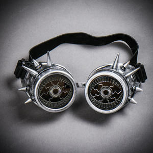 Steampunk Spikes Goggles With Evil Eyes Dark Lens - Metallic Silver